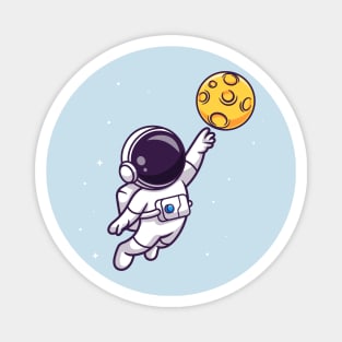 Cute Astronaut Catching Moon Cartoon Magnet